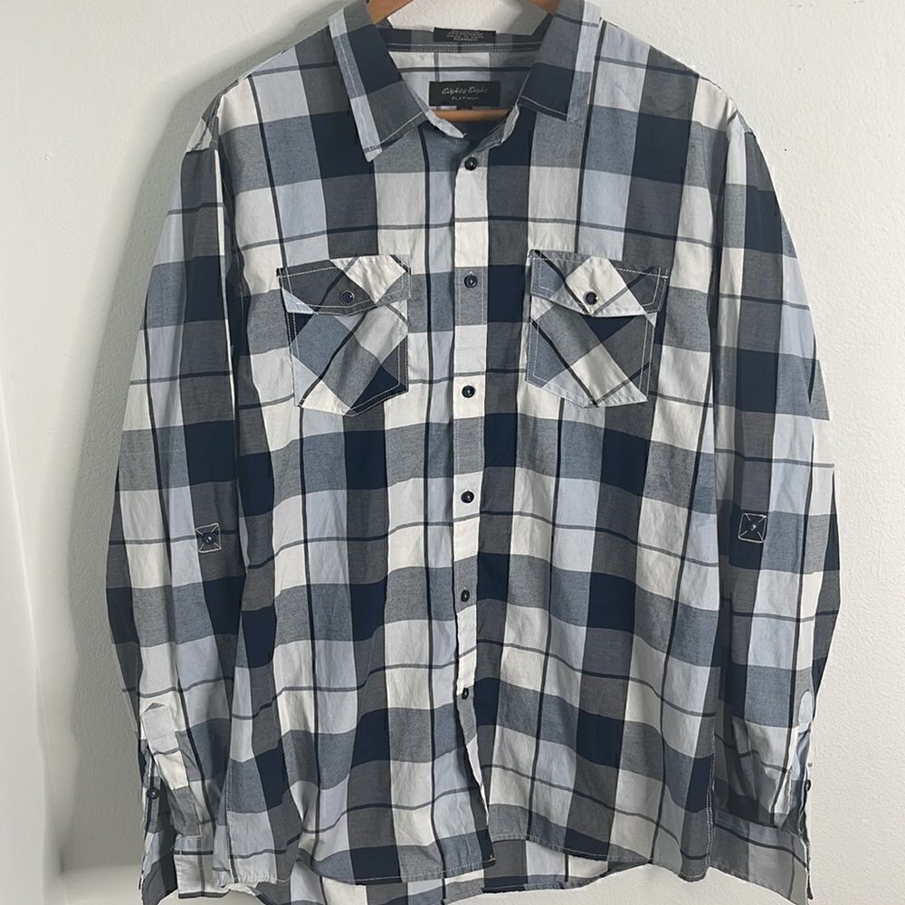 Eighty Eight platinum button down plaid shirt.  Size XXL.  Lightweight material.